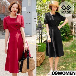 Plus Size Square-neck Button-detail Midi Dress