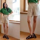 Tab-waist Flat-front Shorts