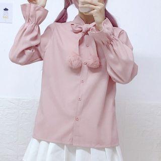 Pom Pom Tie-neck Blouse
