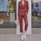 Set: Pinstriped Double-breasted Blazer + Cropped Dress Pants