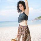 Tasseled Bikini / Floral Print Cover-up Skirt / Set