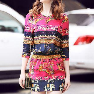 Printed 3/4-sleeve Sheath Dress