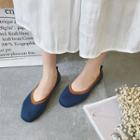 Color-block Oval-toe Rib-knit Flats