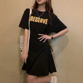Short-sleeve Letter Print A-line Dress