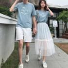 Couple Matching Short-sleeve T-shirt / T-shirt Dress / Sheer Midi Skirt / Set