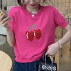 Short-sleeve Cherry Knit Crop Top