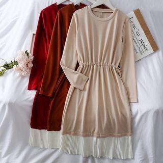 Drawstring-waist Pleated-hem Knit Dress