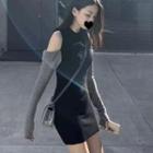 Long-sleeve Knit Cutout Dress Dress - Black - One Size