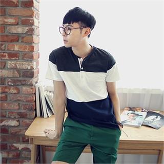 Short-sleeve Color-block Henley