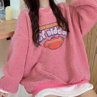 Lettering Print Fleece Sweatshirt