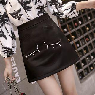 Cartoon Embroidered A-line Semi Skirt