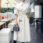 Single-breasted Lantern-sleeve Midi Trench Coat