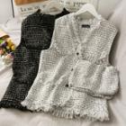 Fringed Button-down Loose Vest With Satchel
