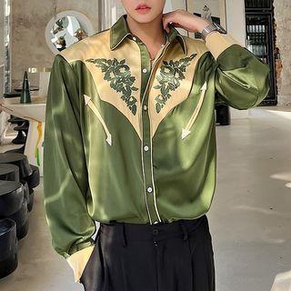 Long-sleeve Two-tone Embroidered Shirt