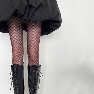 Patterned Tights Wine Red - One Size