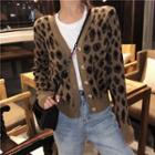 Leopard Long-sleeve Open-knit Top As Shown In Figure - One Size