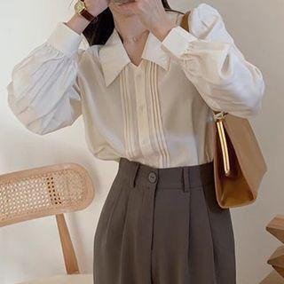 Puff Long-sleeve Plain Draped Loose Fit Shirt