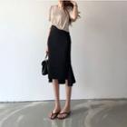 High Waist Asymmetrical Hem Slit Pencil Skirt