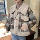 Plaid Button-up Jacket Beige & Gray - One Size