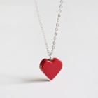 925 Sterling Silver Heart Pendant Necklace Red - One Size