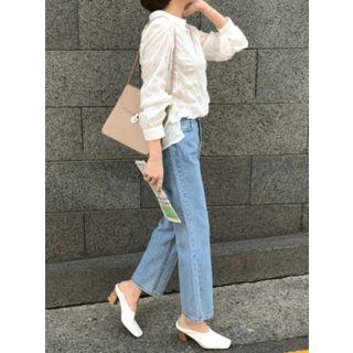 Open-placket Crinkled Shirt