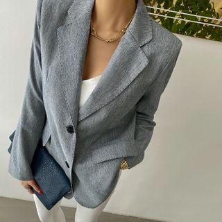 Stitched Linen Blend Blazer Navy Blue - One Size