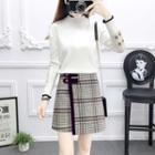 Set: Check Knit Top + Button-front Check Skirt
