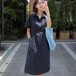 Band-waist Patch-pocket Midi Shirtdress