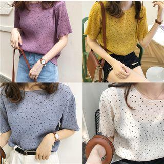 Dotted Chiffon Short-sleeved Top
