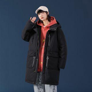 Long-sleeve Plain Hooded Long Padded Coat