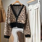 Leopard Print Cropped Cardigan Khaki - One Size