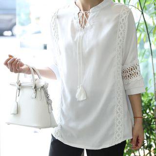 Tie-front Lace-detail Top