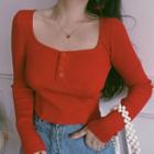 Ribbed Knit Top Red - One Size
