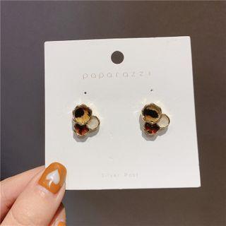 Sterling Silver Leopard Print Stud Earring Ndyz613 - 1 Pair - White & Gold & Tangerine - One Size