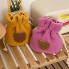 Bear Embroidered Fleece Drawstring Pouch
