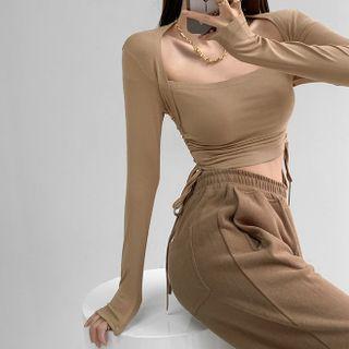 Drawstring-side Slim-fit Crop T-shirt In 5 Colors