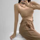 Drawstring-side Slim-fit Crop T-shirt In 5 Colors