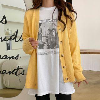 V-neck Drop-shoulder Cardigan In 9 Colors