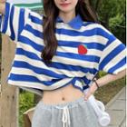 Short-sleeve Strawberry Print Striped Polo Shirt