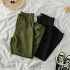 Gather Cuff Straight-cut Plain Casual Pants