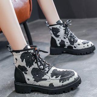Print Lace-up Short Boots