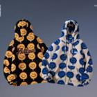 Smiley Print Hooded Zip Fleece Jacket