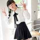 Ribbon-neck Shirt / A-line Mini Skirt