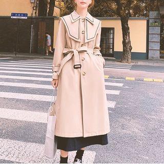Sailor Collar Single Breasted Contrast Trim Trench Coat