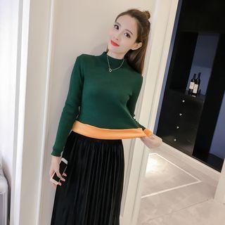 Set: Mock-neck Sweater + Pleated Midi Skirt