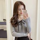 Lace Up Detail Long Sleeve Knit Top
