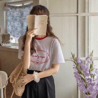 Letter-print Melange Boxy T-shirt