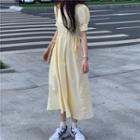 Puff-sleeve A-line Midi Dress Light Yellow - One Size