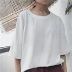 Plain Round-neck Short-sleeve Loose-fit T-shirt