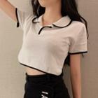 Piped Short-sleeve Cropped Polo Shirt
